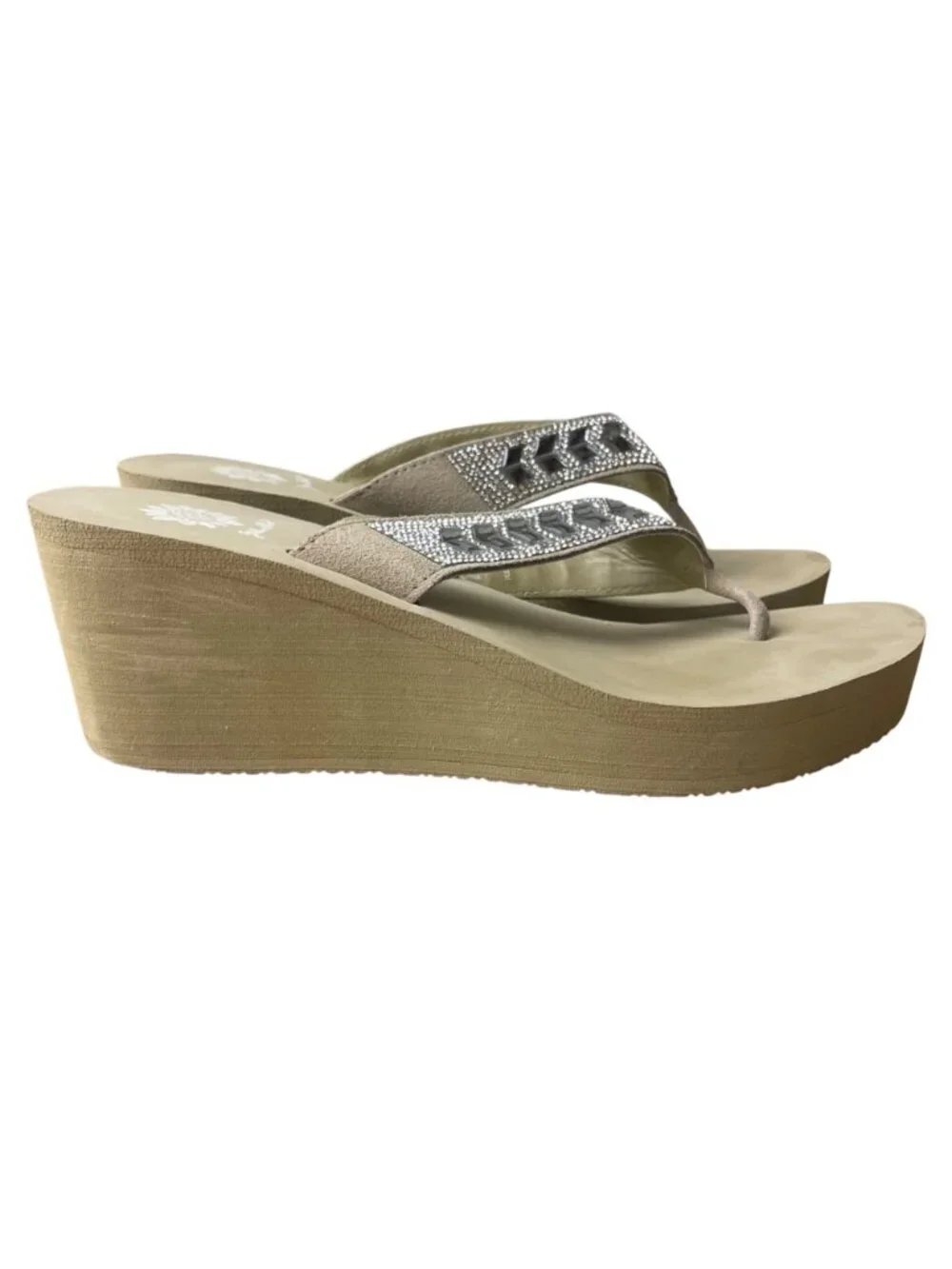 Yellow Box Belmac Leather Gem Sparkle Platform Wedge Sandals Sz 9 - Picture 2 of 9